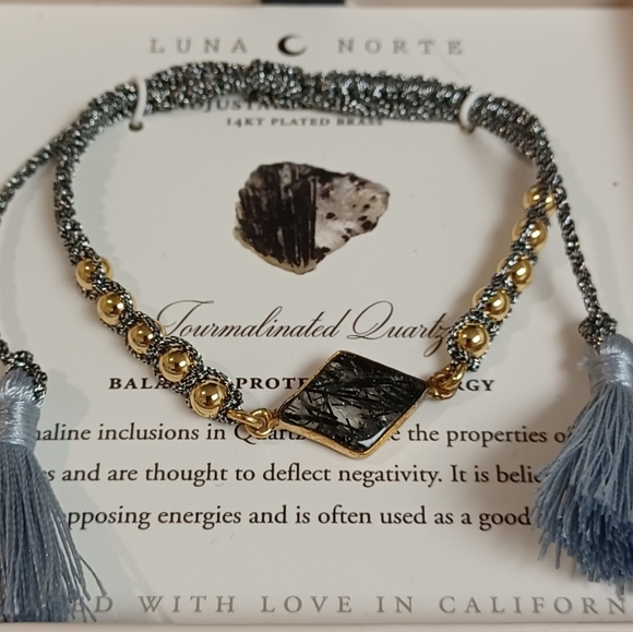 LUNA NORTE NATURAL TOURMALINATED QUARTZ GEMSTONES W/ TASSELS ADJUSTABLE STRING - Picture 1 of 12